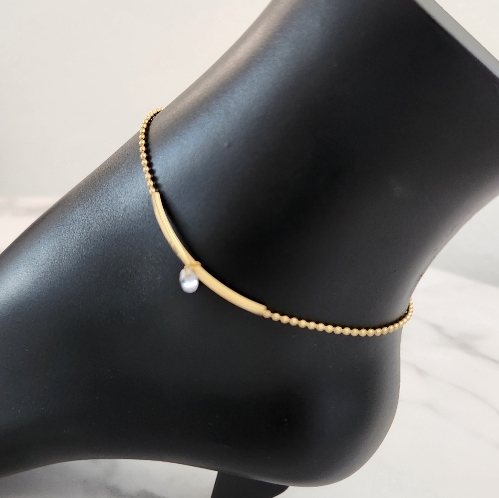 Simple Casual Style Gold Plated Beaded Anklet with Gemstone Drop - Picture 4 of 12